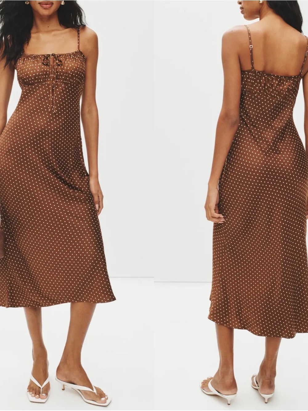 Ciao Lucia Hello Sunshine Leo Siena Brown Polka Dow Midi Slip Dress Size L